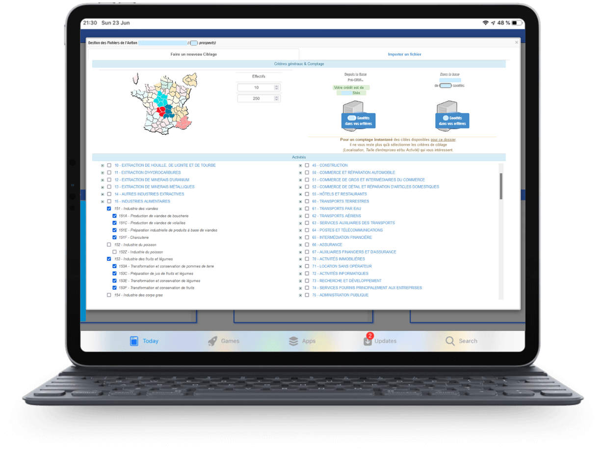 Le logiciel CRM et son Fichier prospects BtoB